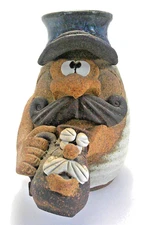 Robert Eakin Mug Holding Mug 3D Funny Faces Signed Stoneware Vintage