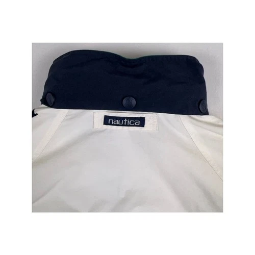 Vintage 90s Nautica Challenge J-Class Sailing Jacket Large White Hideaway Hood image 9