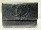 CHANEL Vintage Black Caviar Leather Timeless CC Logo Trifold Coin Purse Wallet — photo 1