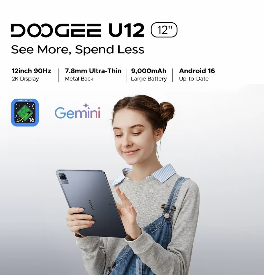 DOOGEE U12 Android 16 Tablet 12 Zoll 9000mAh 24GB+128GB Octa Core 2025 Gemini AI - Bild 2 von 4