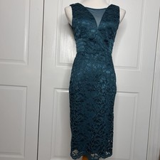Alexa B Nites Teal Lace Sheer Party Dress Size 4 Prom Cocktail Wedding Formal