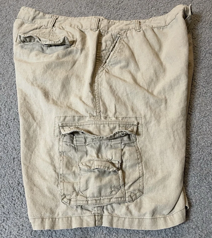 Paradise Collection Cargo Shorts Mens 42 Linen Blend Beige Khaki Pockets Outdoor - Image 3 of 4