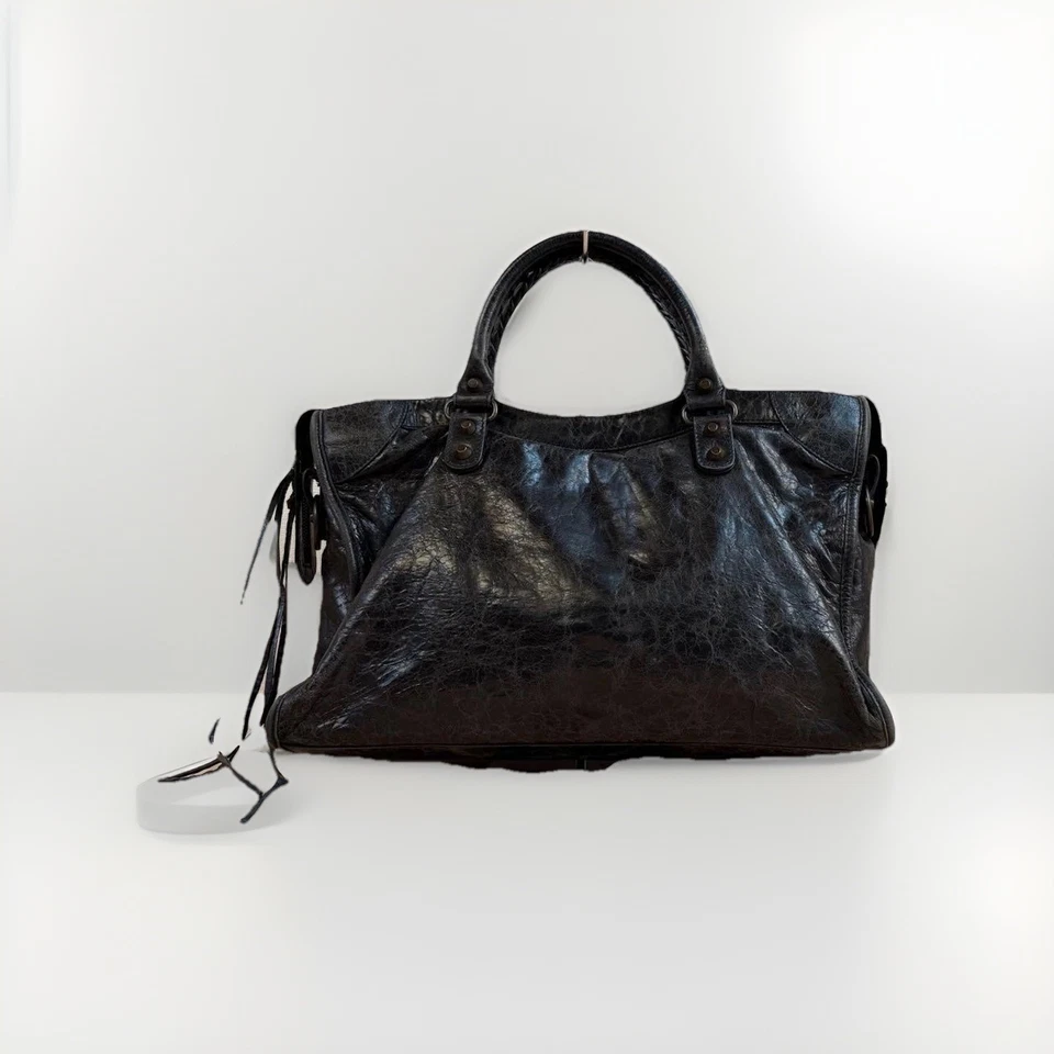 Auténtico Bolso de Hombro Balenciaga The City 115748 Cuero Negro 2 Vías Foto 2 de 4