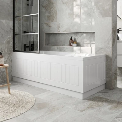 AFFINE 1700mm Front Bath Panel and 700mm End Bath Panel Pack Tongue & Groove White MDF