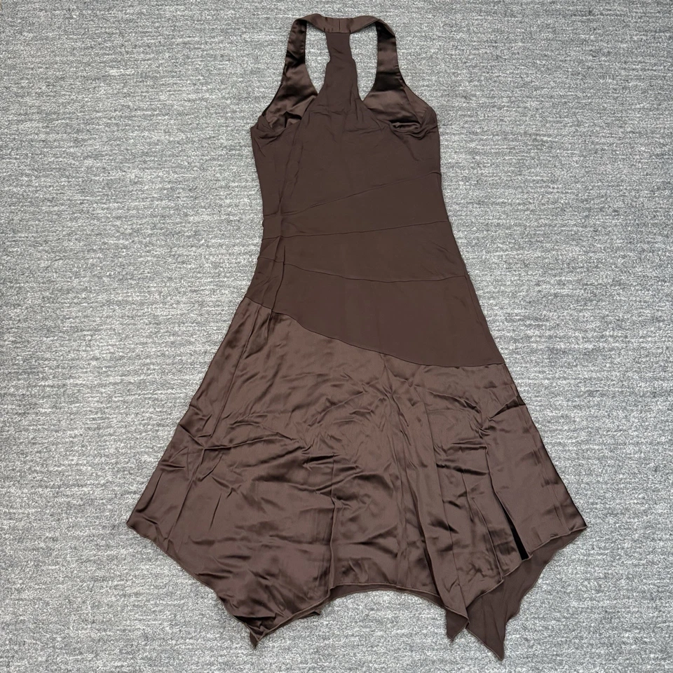 Vestido Bebe Mujer Mediano Marrón Seda Halter Midi Hada Y2K Evento Boda Baile EE. UU. Foto 2 de 4
