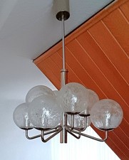 Richard Essig H&auml;nge-Leuchte 8-fl Decken-Lampe Bubble-Kraquele-Glas Space 60/70er