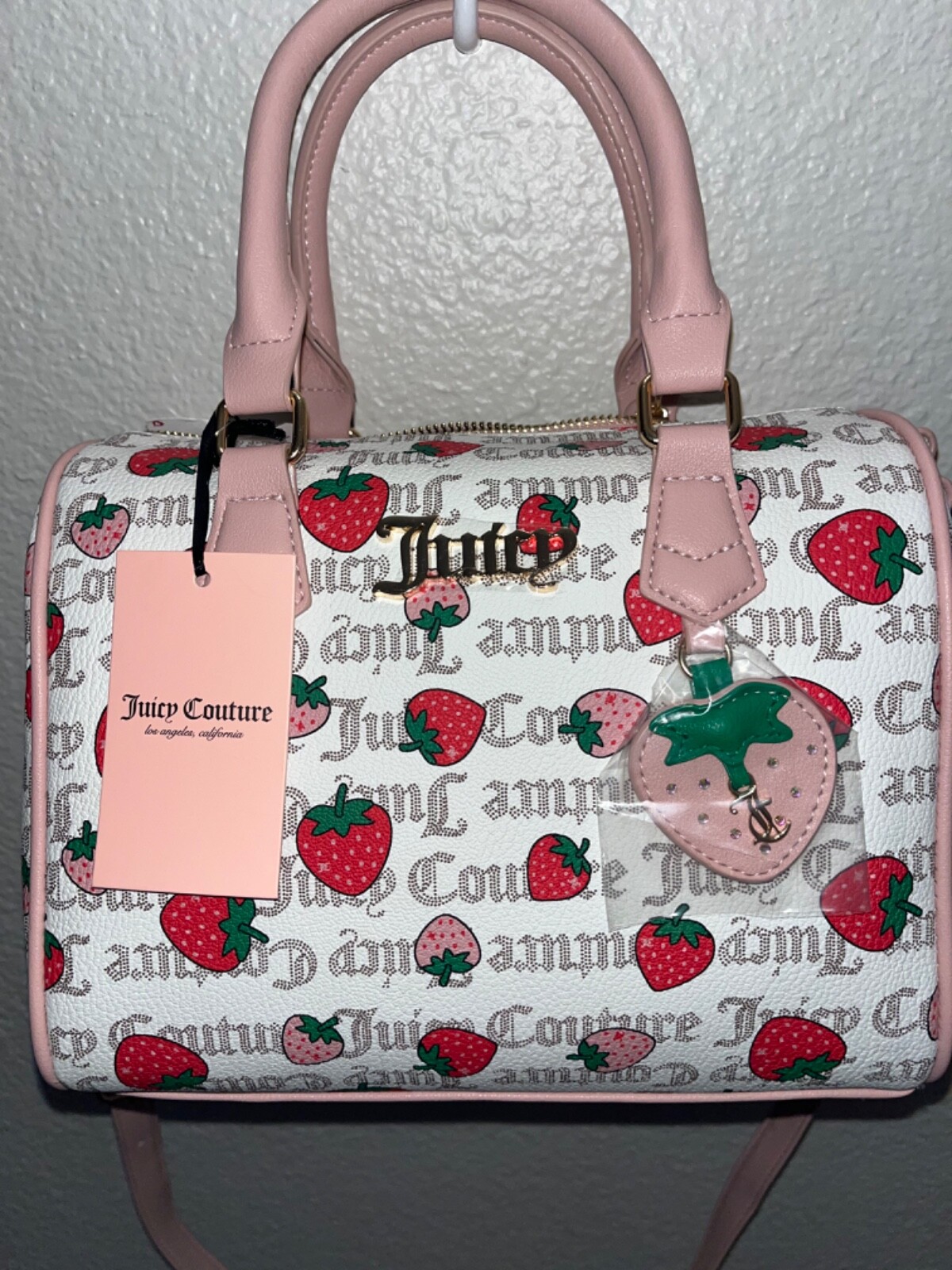 New Juicy Couture Pecan White Multi/Pink Diamond Freshly Picked Satchel