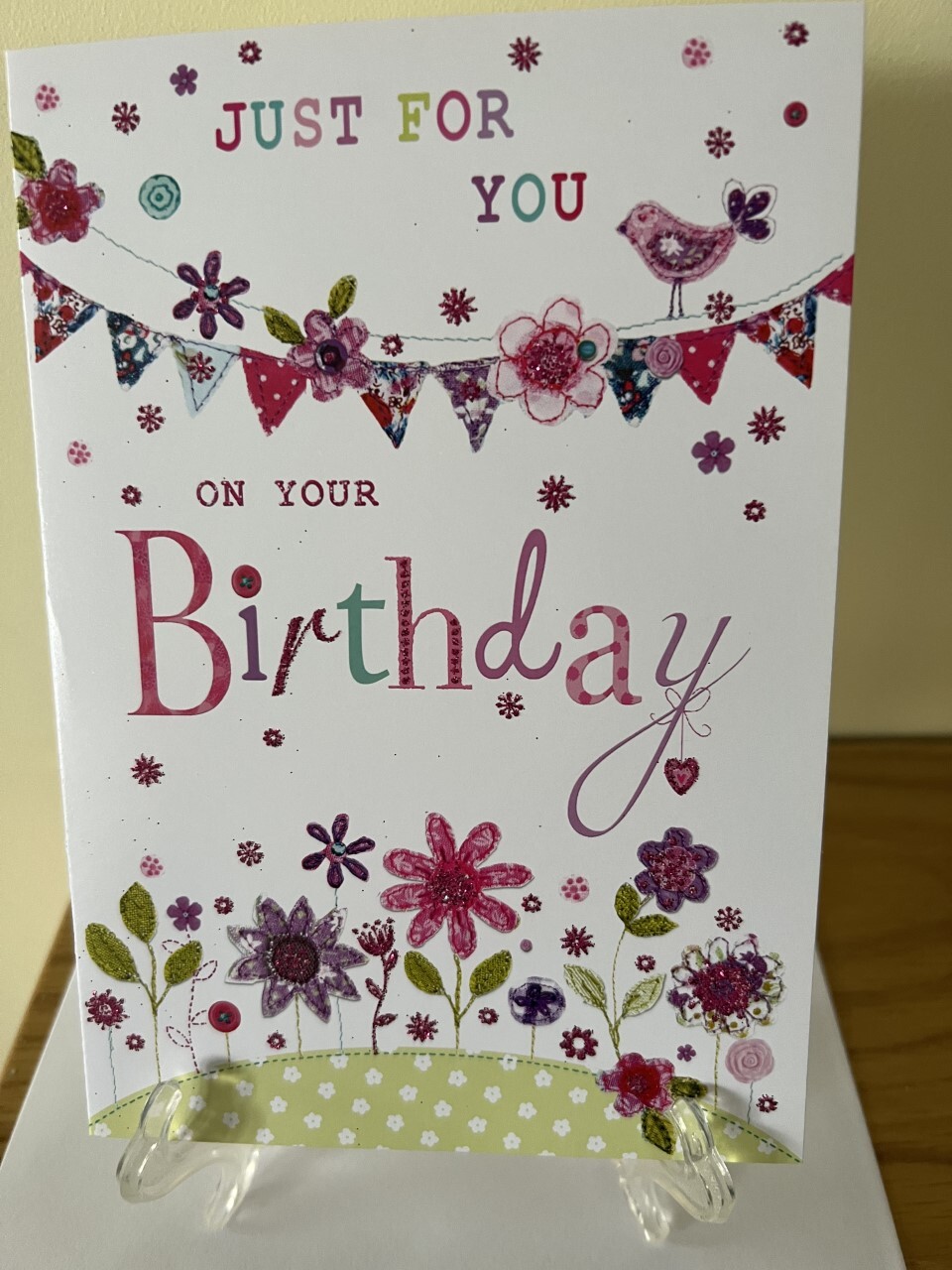 Happy Birthday Card - Open -  Glitter Finish -  Female 5.2"" x 7.5""