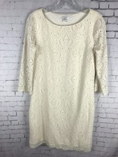 LONDON TIMES WHITE LACE DRESS SIZE 4 WOMEN'S TEA SHIFT 3/4 SLEEVE (AAS)