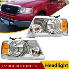 2X HEADLIGHT ASSEMBLY FIT FOR 04-08 FORD F-150 F150 CHROME HOUSING CLEAR SIDE US