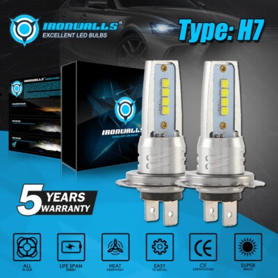 2x H7 LED Motorcycle Headlight Super Bright Bulbs 100W 10000LM 6000K Xenon White