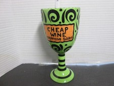Rare Lorrie Veasey Our Name is Mud Goblet Green  (Cheap Wine expensive goblet)
