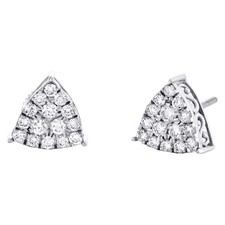 10K White Gold Round Diamond Triangle Stud 4 Prong 10mm Cluster Earrings 3/4 CT.