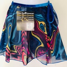 GK DANCE WRAP SKIRT ADULT X-SMALL ABSTRACT WAVE PATTERN BLUE VELVET TIE AXS NWT 