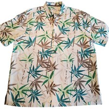 Tommy Bahama Men's Shirt Hawaiian Silk Camp Green Blue Textured Floral XL