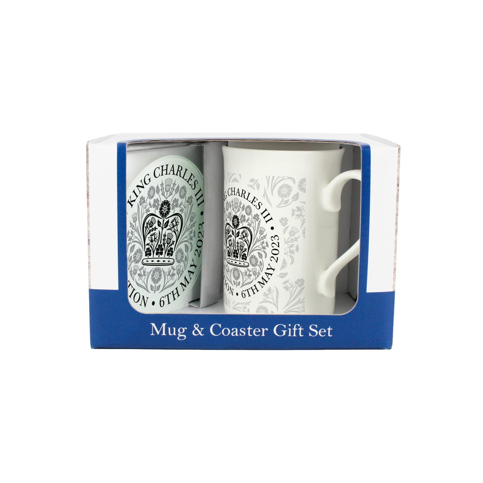 King Charles III Coronation Bone China Mug & Glass Coaster Souvenir Gift Set