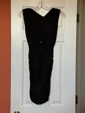 Womens Size S Black Sleeveless Dress Diamond Opening in Front Ruching on Sides