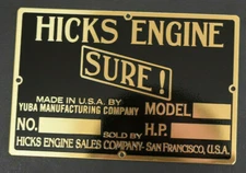 Hicks Engine Works Data Plate for Marine & Other Motors