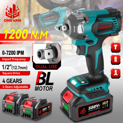 1200Nm Electric Cordless Impact Wrench 1/2'' Brushless High Power Driver Battery