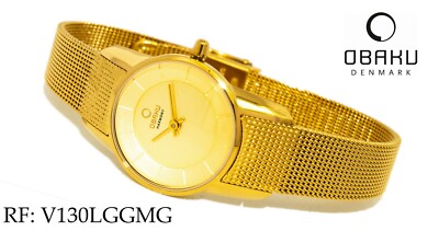OBAKU Damenuhr V130LGGMG schmal Edelstahl vergoldet mit Milanaise Band 
