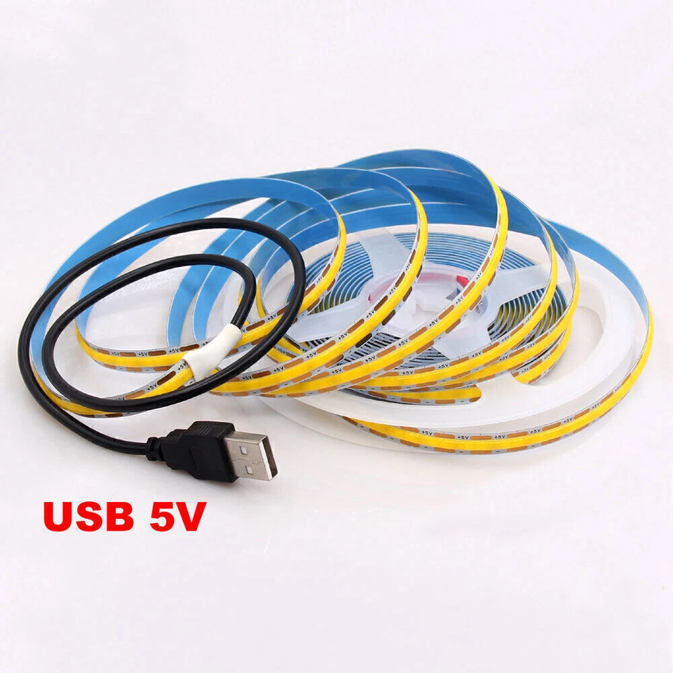 COB LED Strip Light Flexible Tape Lights Home DIY Lighting Warm White 5V 12V 24V - Image 2 of 4