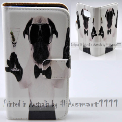 For Samsung Galaxy Note Series Pug Martini Print Wallet Mobile Phone Case Cover