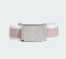 New Adidas Women's Golf Reversible Striped Web Belt White/Wonder Taupe