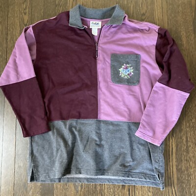 VINTAGE 90s Northern Reflections 1/4 Zip Sweatshirt Adult L Pink Gray Panels