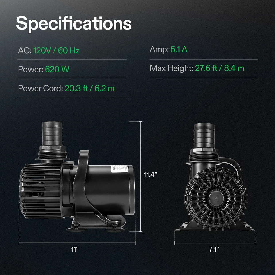 Bomba de água submersível VIVOSUN 9000 GPH, bomba de lago 620W 26,5 pés, ultra silenciosa - Imagem 3 de 4