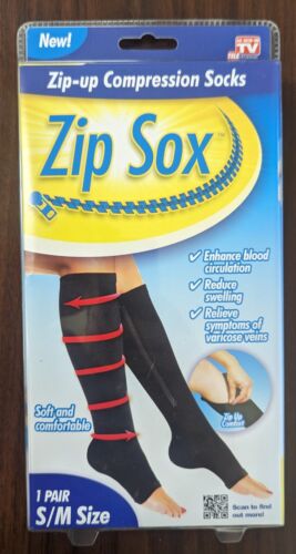 LOT OF 12 - ZIP SOX ZIP-UP BLACK COMPRESSION SOCKS SIZE: S/M 1 PAIR IN ...