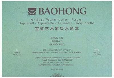 BAOHONG Artists' Grade Watercolor Painting Paper,100%Cotton Cold Press,20 Sheet 