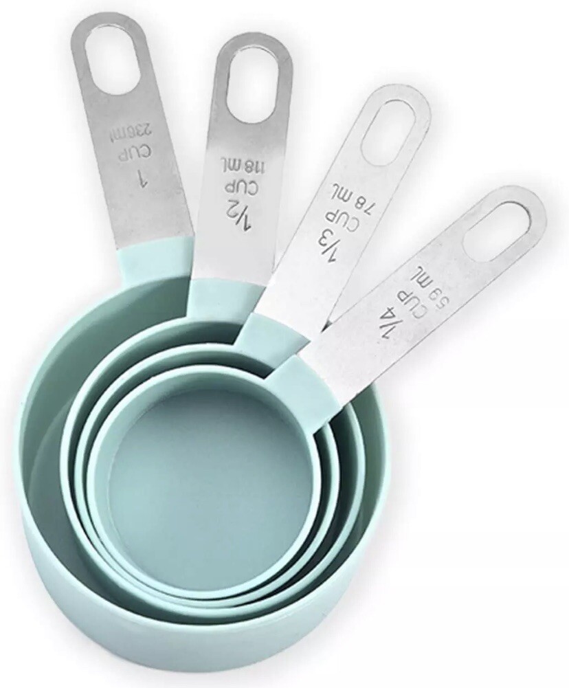 Measuring Cups Set Light Weight Plastic Stainless Steel 4 Piece Mint Blue
