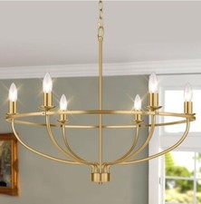 6-Light Gold Chandelier Light Fixture, Vintage Dining Room Light Fixtures...