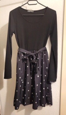 Kleid, schwarz, Punkte, weiß, gepunktet, Langarm, Gürtel, Cloud 5ive, Gr. M