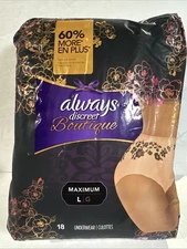 Always Discreet Boutique Incontinence Postpartum Underwear Max size L 18 Count