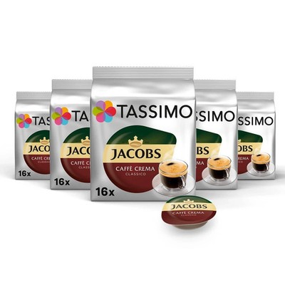 Tassimo Jacobs Caffè Crema Classico Capsules, 5 x 16 Pads, 80 Coffee Capsules