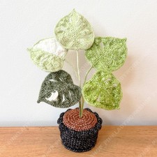 Crochet Mixed Yarn Monstera Plant in Pot: Handmade Yarn Houseplant Decor