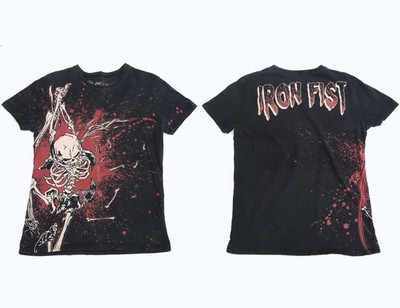 Vintage Iron Fist Scene Kid Emo T-Shirt 00s Rib Cage Hot Topic Black Red Size M