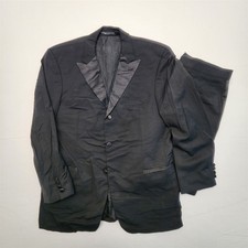 Vtg USA MADE Hugo Boss 42R 34x32 Black Miles/Davis Super 100 Wool 2Pc Tuxedo