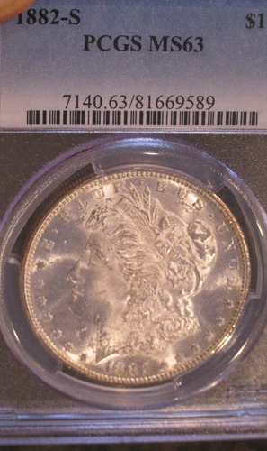 1882 S Morgan Silver dollar - PCGS MS 63, Great luster, frosty features, 5229