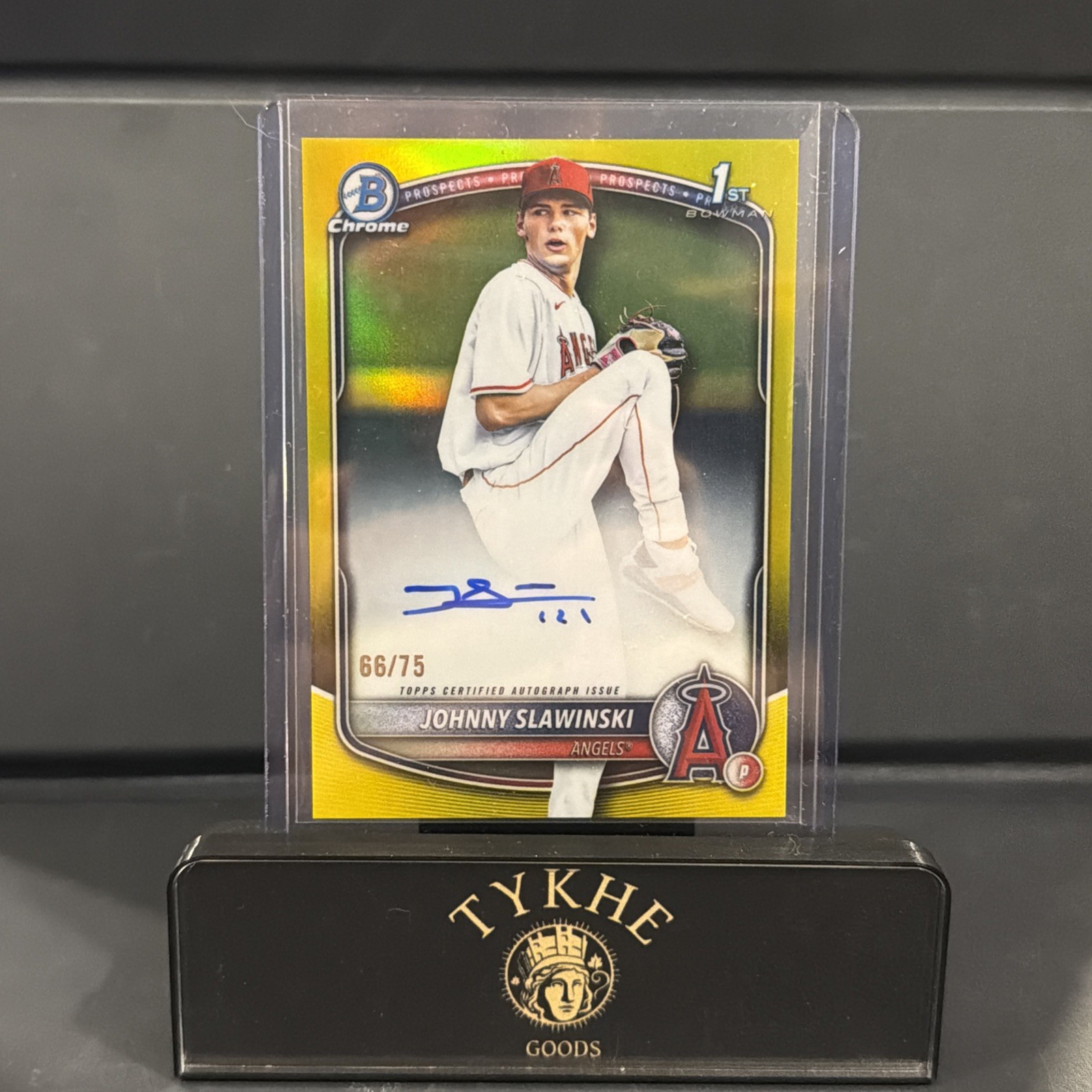 2025 Bowman Draft Johnny Slawinski Chrome Auto Yellow Refractor 1st #/75 Angels
