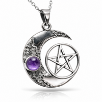 Amethyst Pentakel Mond AnhäNger Halskette 925 Sterling Silber Schmuck & Box