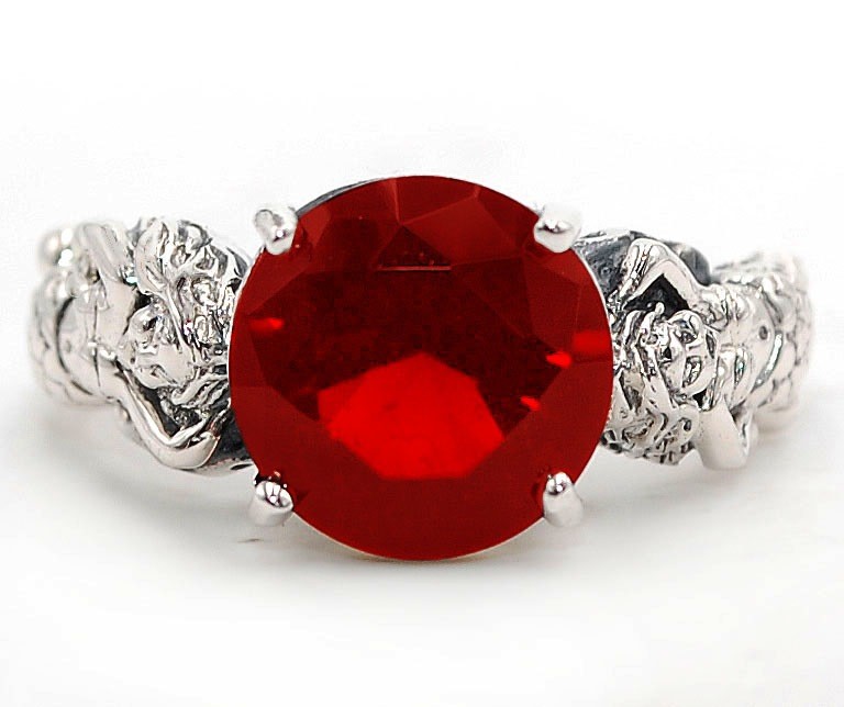Mermaid 3CT  Fire Garnet 925 Sterling Silver Filigree Ring Sz 6 Z7-2