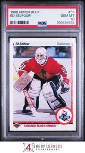 1990 UPPER DECK #55 ED BELFOUR RC BLACKHAWKS HOF PSA 10