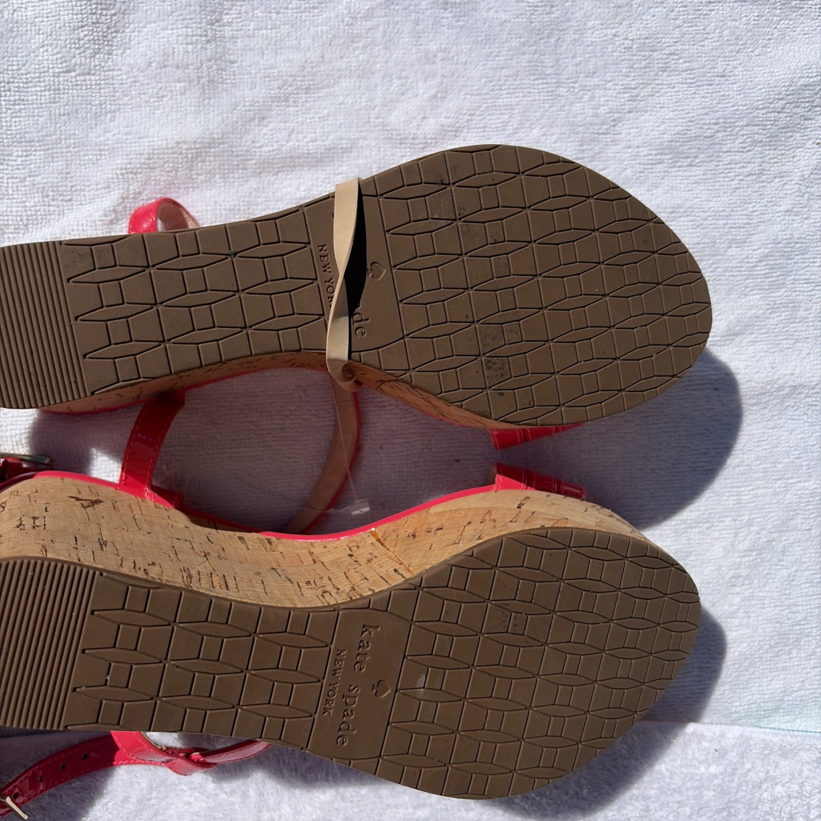 KATE SPADE Hot Pink Patent Cork Wedge Platform Sandal Strappy Heels Size 6.5 thumbnail 3