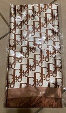 D Silk Satin Brown  White Logo Print Square Scarf Women's Spring Fall