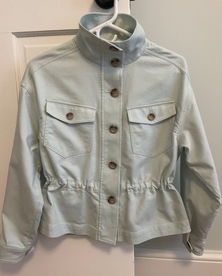 Ann Taylor NWOT  Light Aqua Long Sleeve Button Jacket Tie Waist Size Extra Small