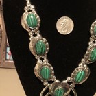 Native Jeweler Coin Silver(.900) & Genuine MALACHITE Squash Blossom Necklace — photo 4