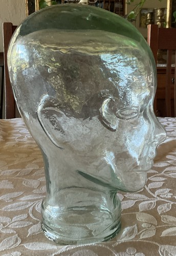 Vintage Green Tint Glass Head Mold Mannequin Wig Hat Display Heavy