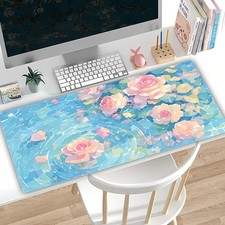 Extra Large Gaming Mouse Pad with Floral Design, Rubber Base, Rectangular Mat  